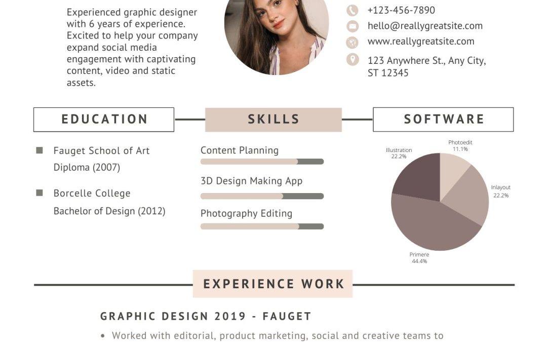 Cream Minimalist Graphic Designer with Infographic CV Resume