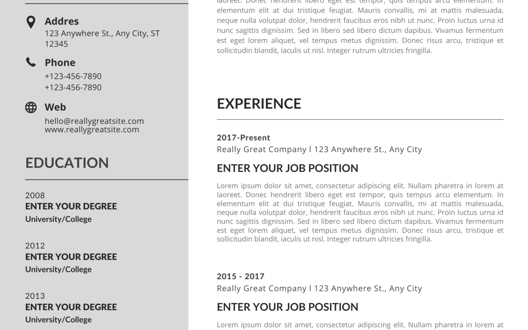 Grey & white minimal resume